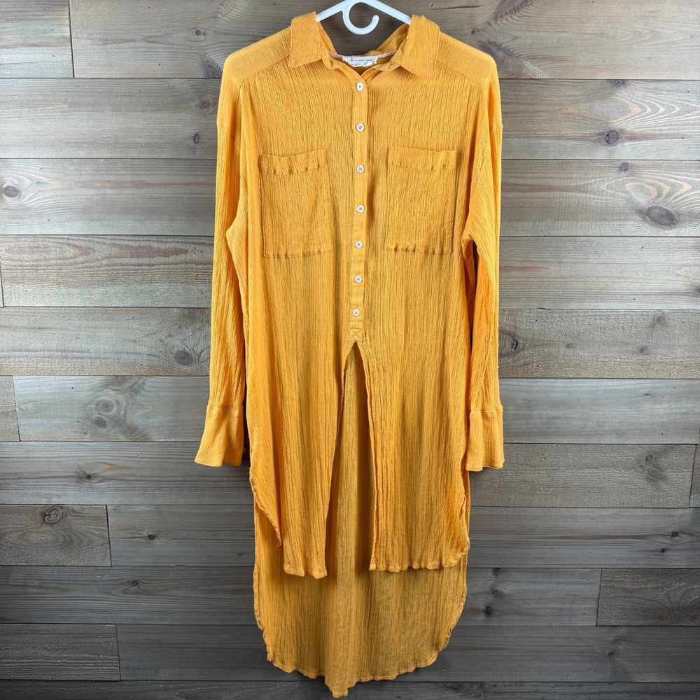 By Anthropologie Womens Shirt Duster Tunic Button Up Gauze Boho High Low Medium